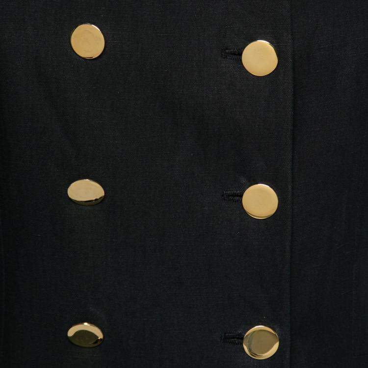 مملوكة مسبقًا Moschino Black Linen Gold Button Detail Trench Coat M 