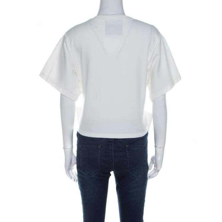 مملوكة مسبقًا Moschino Couture White Bow Detail Short Sleeve Crop Top S