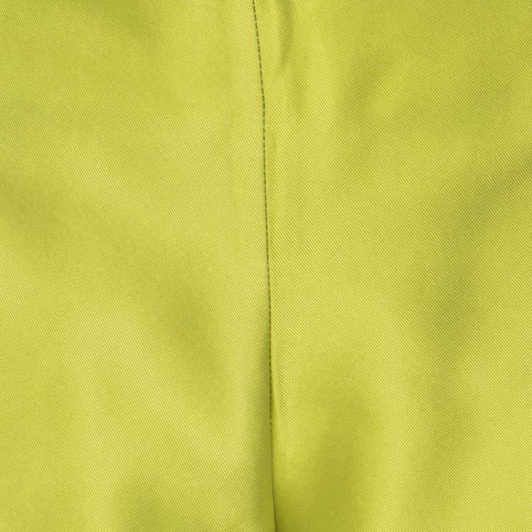 Pre Owned Moschino Bright Green Silk Blend Flat Front Straight Leg Trousers L 