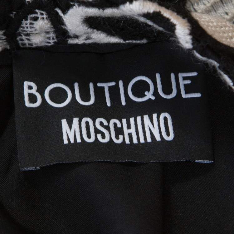 Pre Owned Boutique Moschino Monochrome Floral Lace Pencil Skirt L