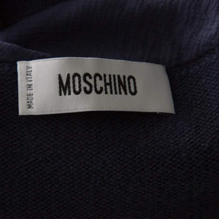 Pre Owned Moschino Blue Cashmere Blend Silk Chiffon Neck Scarf Detail Sweater S