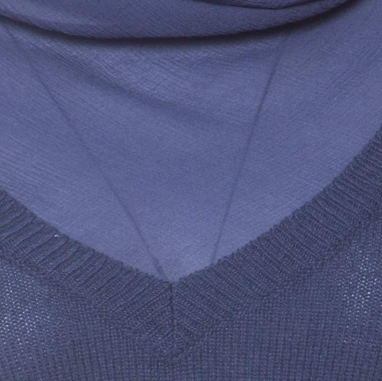 Pre Owned Moschino Blue Cashmere Blend Silk Chiffon Neck Scarf Detail Sweater S