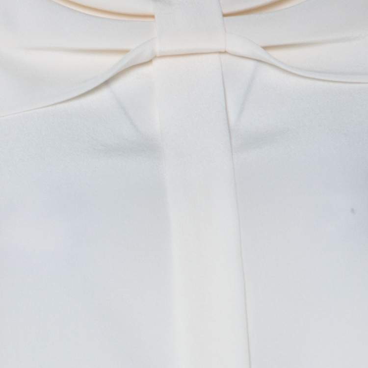Pre Owned Moschino Cream Silk Crepe de Chine Bow Detail Short Sleeve Blouse L