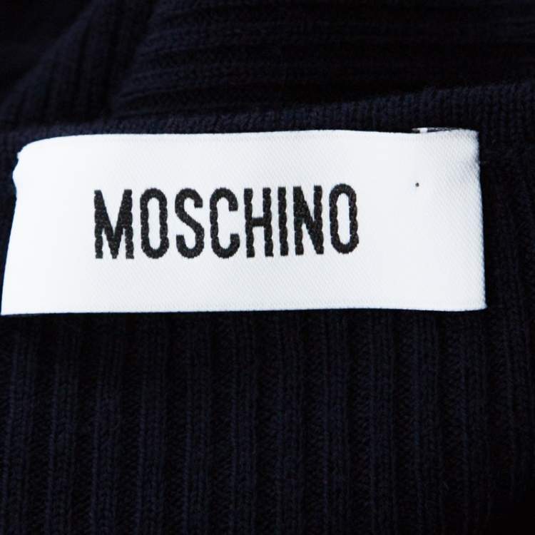 Pre Owned Moschino Navy Blue Rib Knit Wrap Bodice Long Sleeve Midi Dress S 