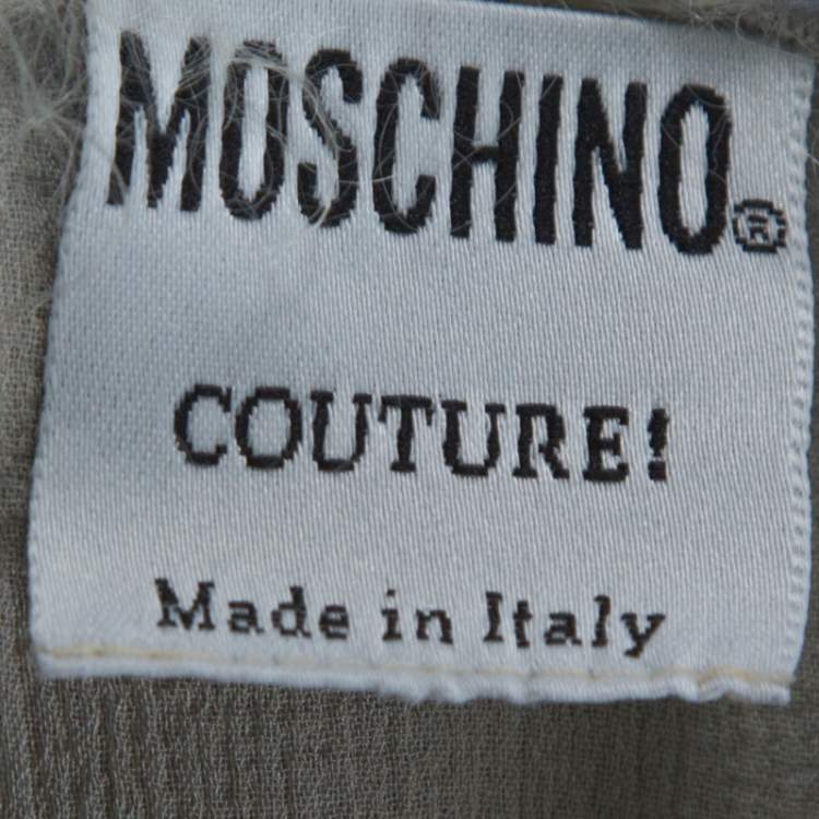 Pre Owned Moschino Couture Sage Green Textured Silk Long Sleeve Cropped Top M 