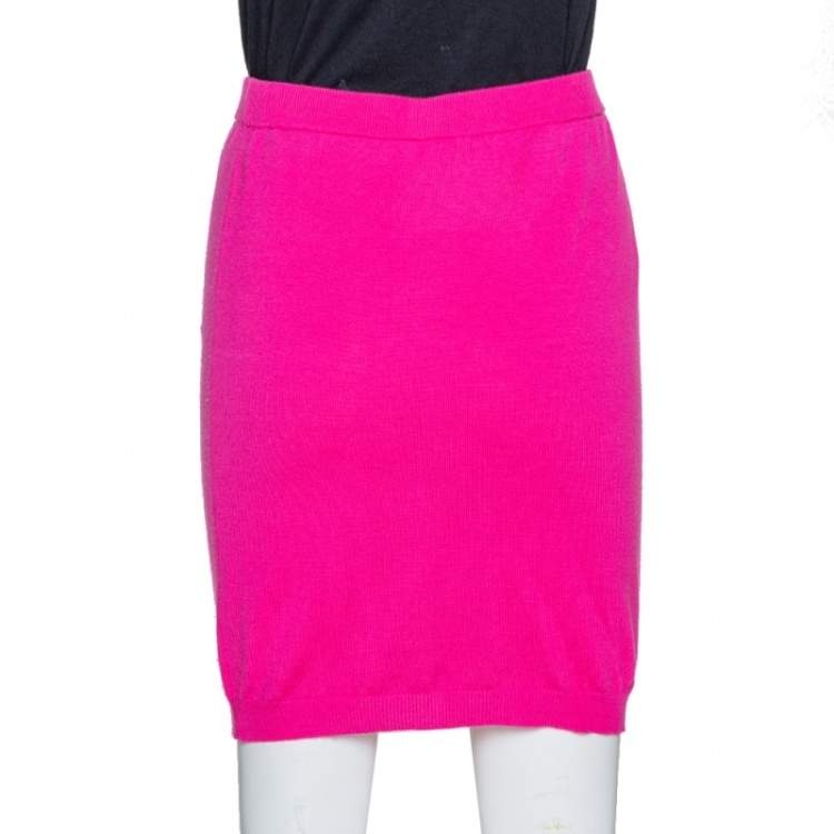 Pre Owned Moschino Couture Pink Wool Biker Optical illusion Mini Skirt M