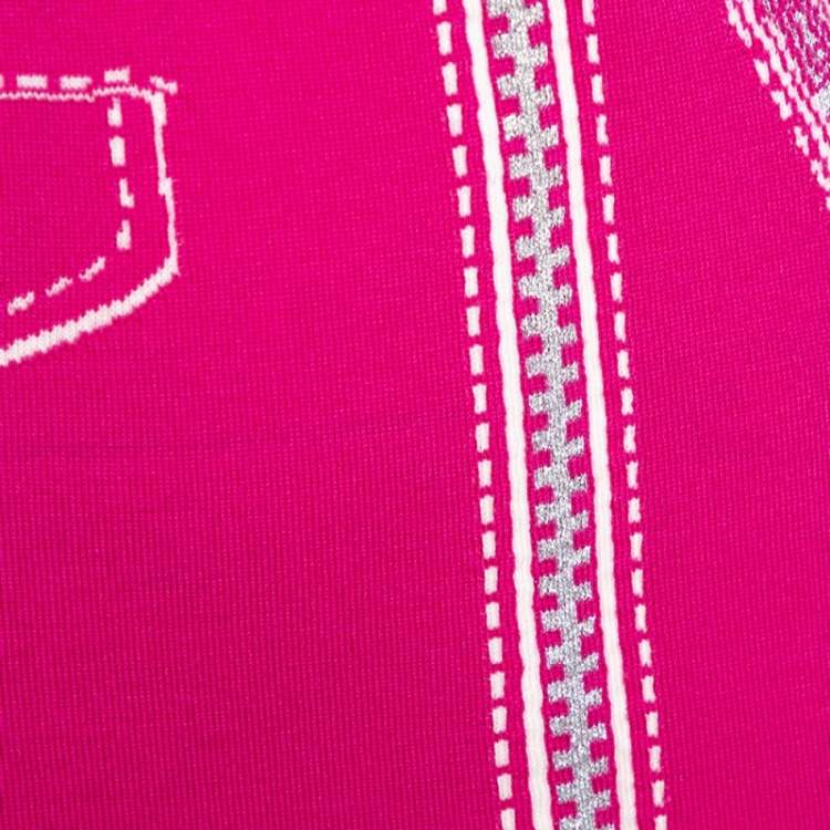 Pre Owned Moschino Couture Pink Wool Biker Optical illusion Mini Skirt M