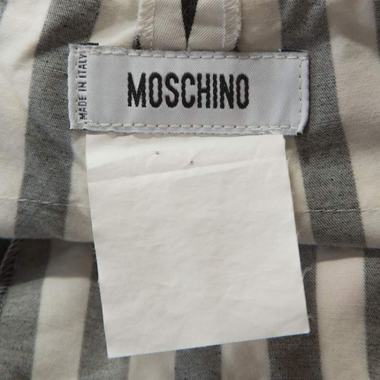 Pre Owned Moschino Black & White Striped Cotton Lace Detail Ruffled Capri Pants M