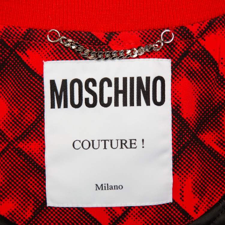 Pre Owned Moschino Couture Red Trompe-L'oeil Printed Bomber Jacket M
