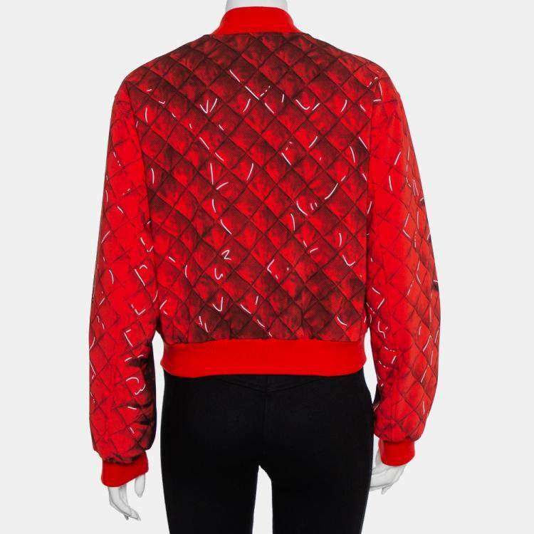 Pre Owned Moschino Couture Red Trompe-L'oeil Printed Bomber Jacket M