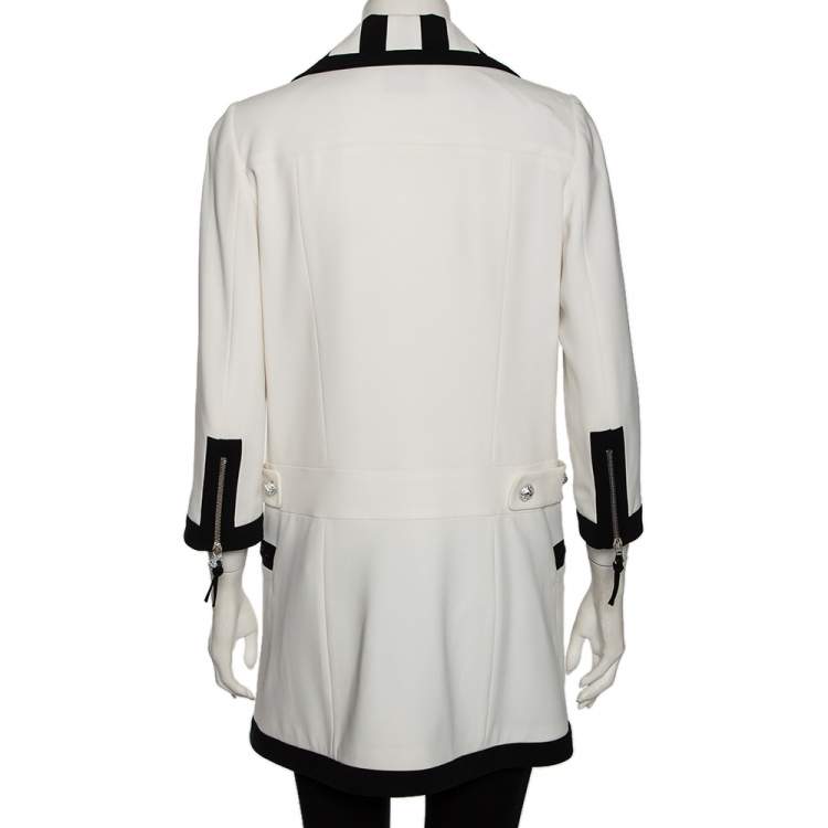 Pre Owned Moschino White Crepe Contrast Trim Detail Zip Front Coat M