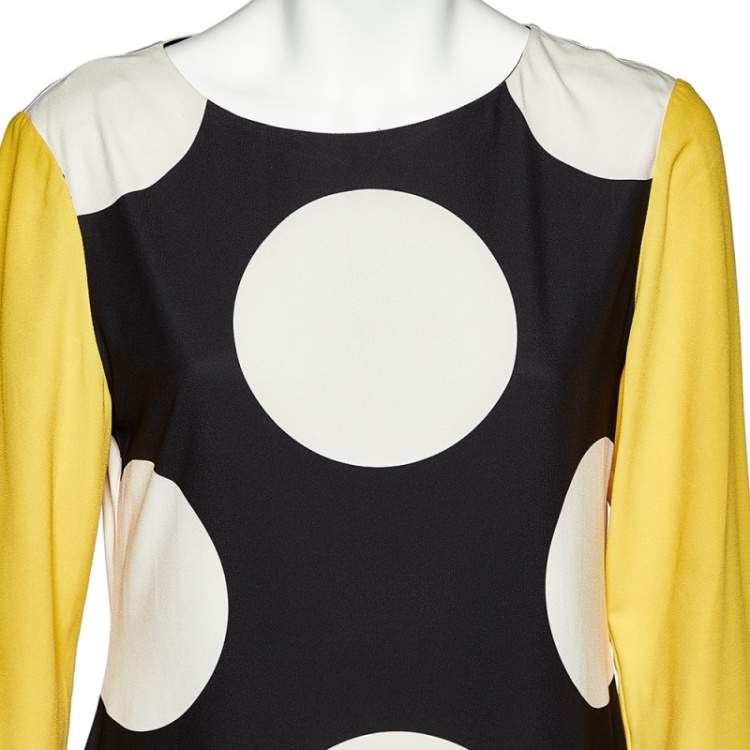 Pre Owned Boutique Moschino Multicolor Polka Dot Printed Crepe Paneled Shift Dress L