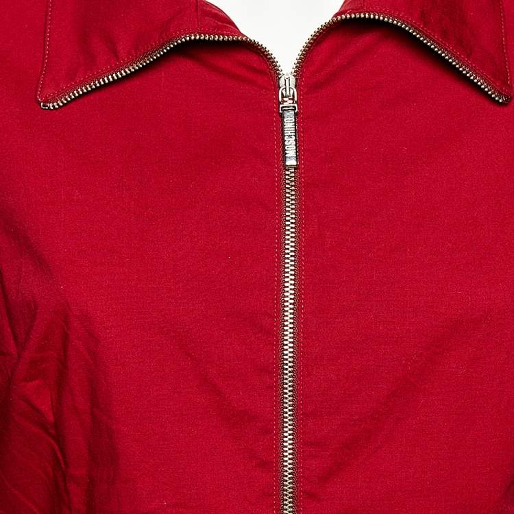 Pre Owned Moschino Jeans Red Cotton Zip Front Shirt L 