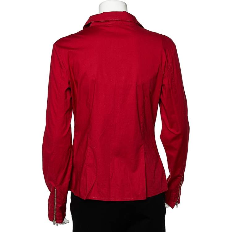 Pre Owned Moschino Jeans Red Cotton Zip Front Shirt L 