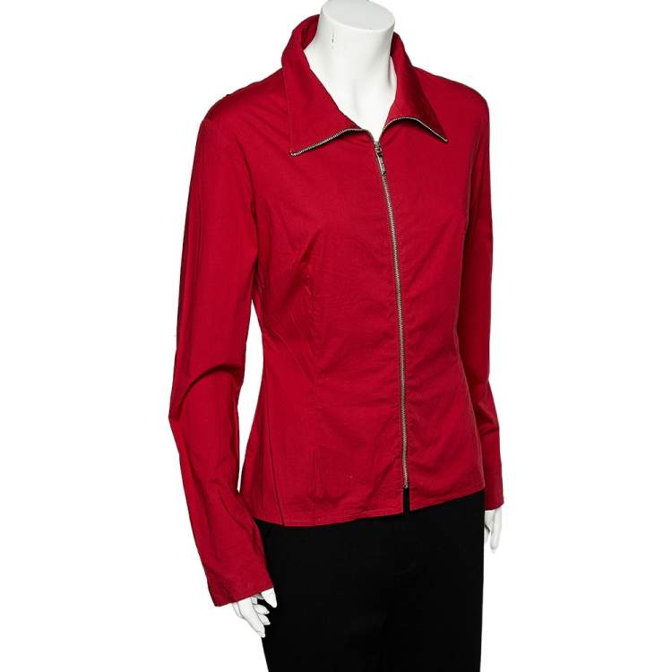 Pre Owned Moschino Jeans Red Cotton Zip Front Shirt L 
