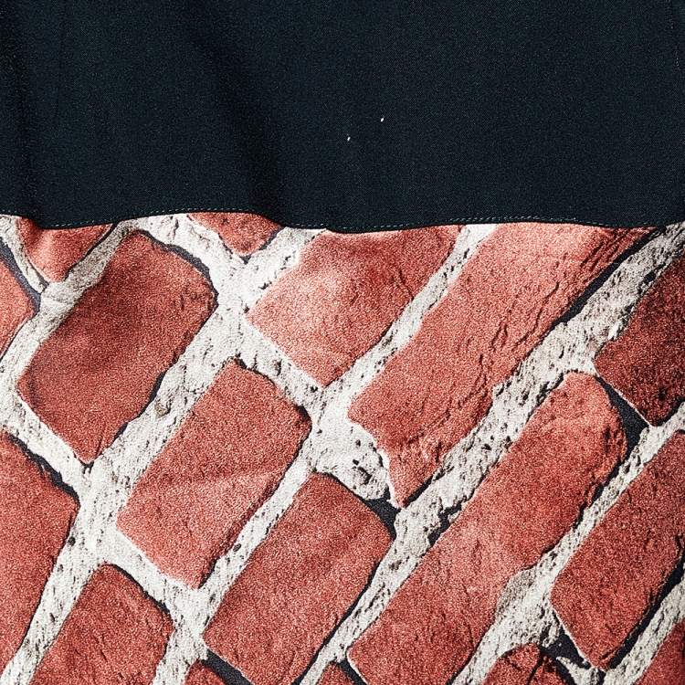 Pre Owned Moschino Couture Brown Brick Printed Silk Peace Graffiti Detail Maxi Skirt L 