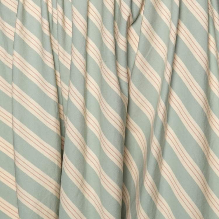 Pre Owned Moschino Cream & Blue Striped Cotton Lace Trim Detailed Flared Maxi Dress S