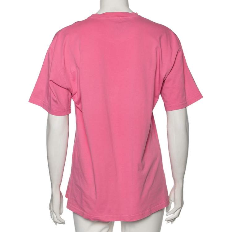 Pre Owned Moschino Pink Cotton Cake Teddy Bear Logo Printed Short Sleeve T-Shirt XS