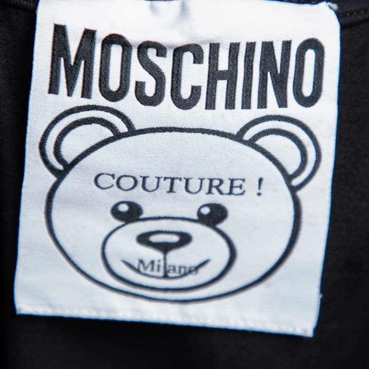 Pre Owned Moschino Couture Black Teddy Bear Embroidered Cotton Crewneck T-Shirt S