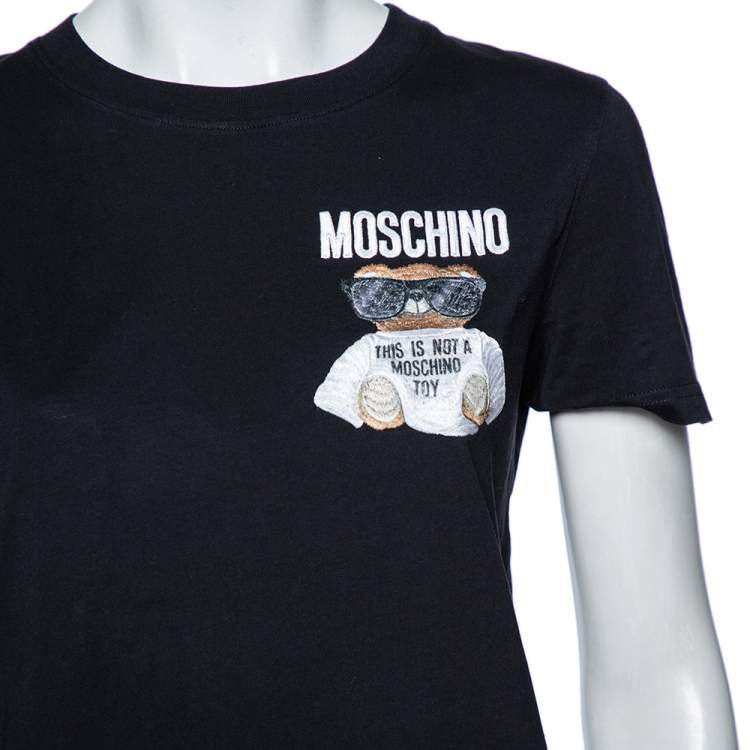 Pre Owned Moschino Couture Black Teddy Bear Embroidered Cotton Crewneck T-Shirt S