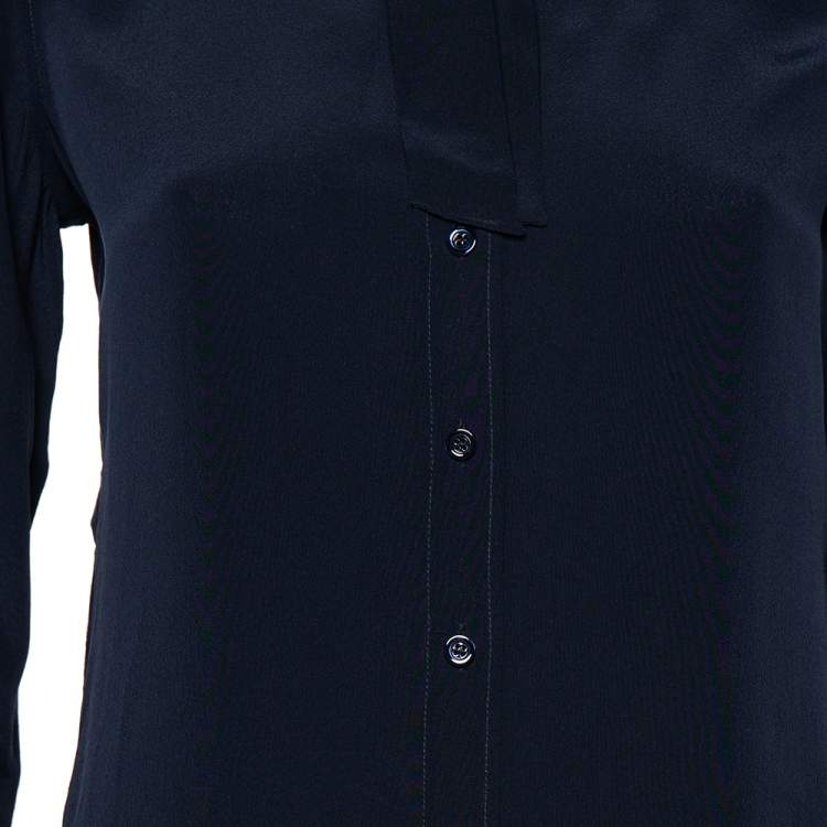 مملوكة مسبقًا Moschino Navy Blue Silk Neck Tie Detailed Button Front Shirt M
