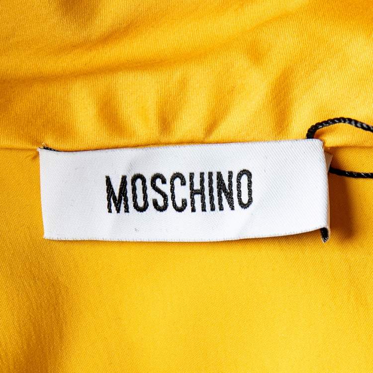 Pre Owned Moschino Yellow Cotton And Lace Sleeve Bow Detail Midi Dress M