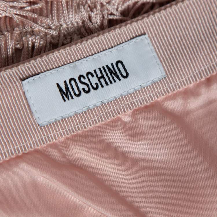 Pre Owned Moschino Pale Pink Crepe Fringed Pencil Skirt S