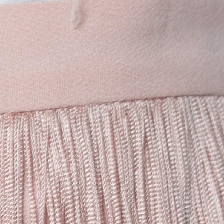 Pre Owned Moschino Pale Pink Crepe Fringed Pencil Skirt S