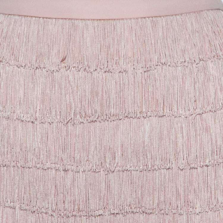 Pre Owned Moschino Pale Pink Crepe Fringed Pencil Skirt S