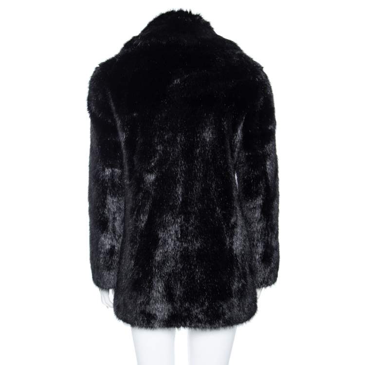 Pre Owned Moschino Couture Black Faux Fur Double Breasted Short Coat XS