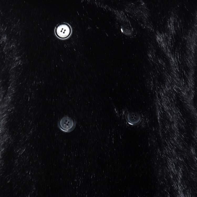 Pre Owned Moschino Couture Black Faux Fur Double Breasted Short Coat XS