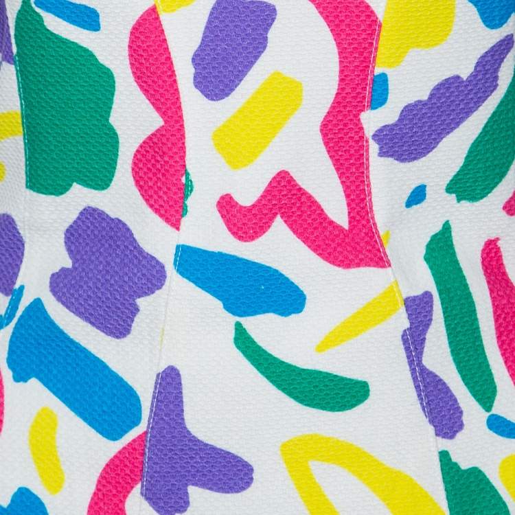 Pre Owned Moschino Couture Multicolored Printed Textured Silk Sleeveless Dress M 