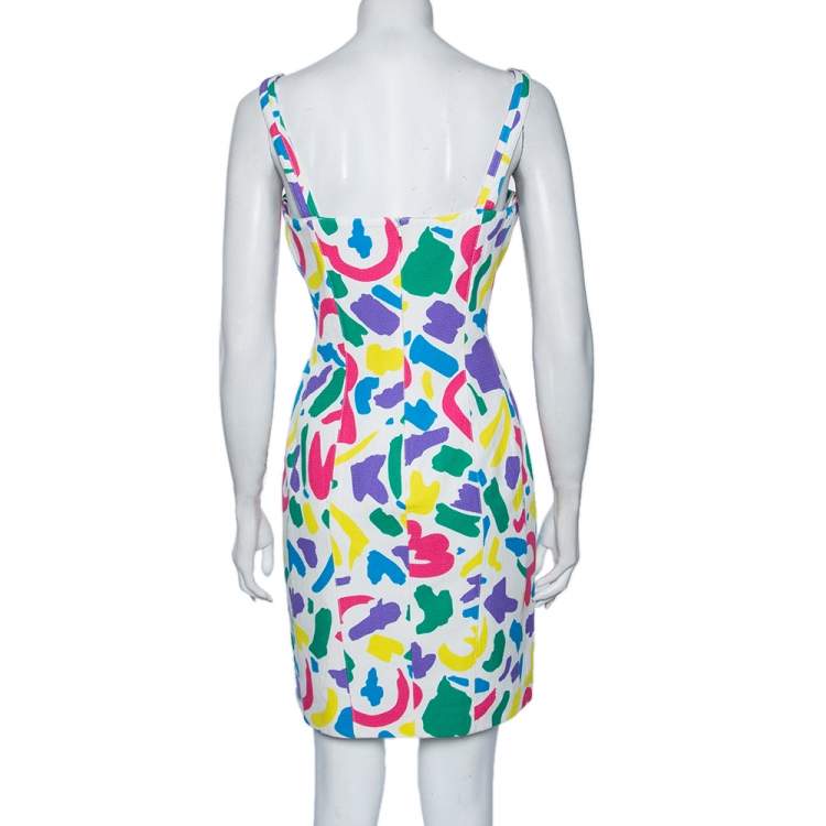 Pre Owned Moschino Couture Multicolored Printed Textured Silk Sleeveless Dress M 