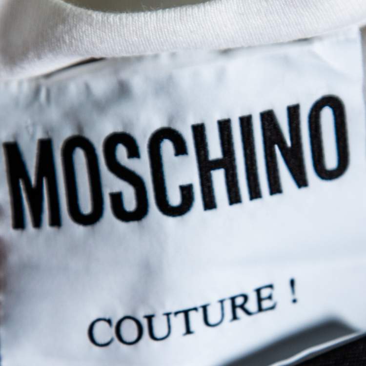 Pre Owned Moschino White Fauxchino Print Cotton Oversized T-Shirt S