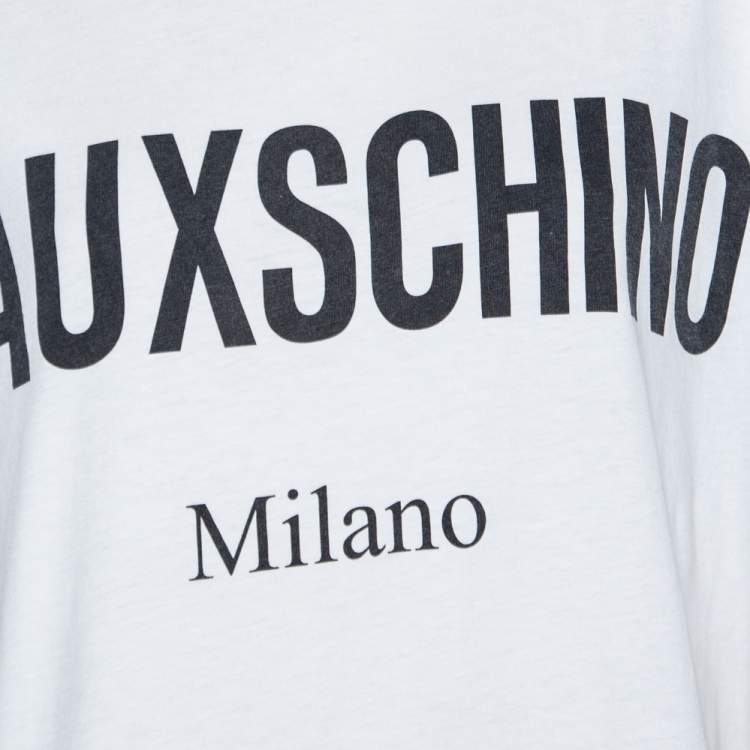 Pre Owned Moschino White Fauxchino Print Cotton Oversized T-Shirt S