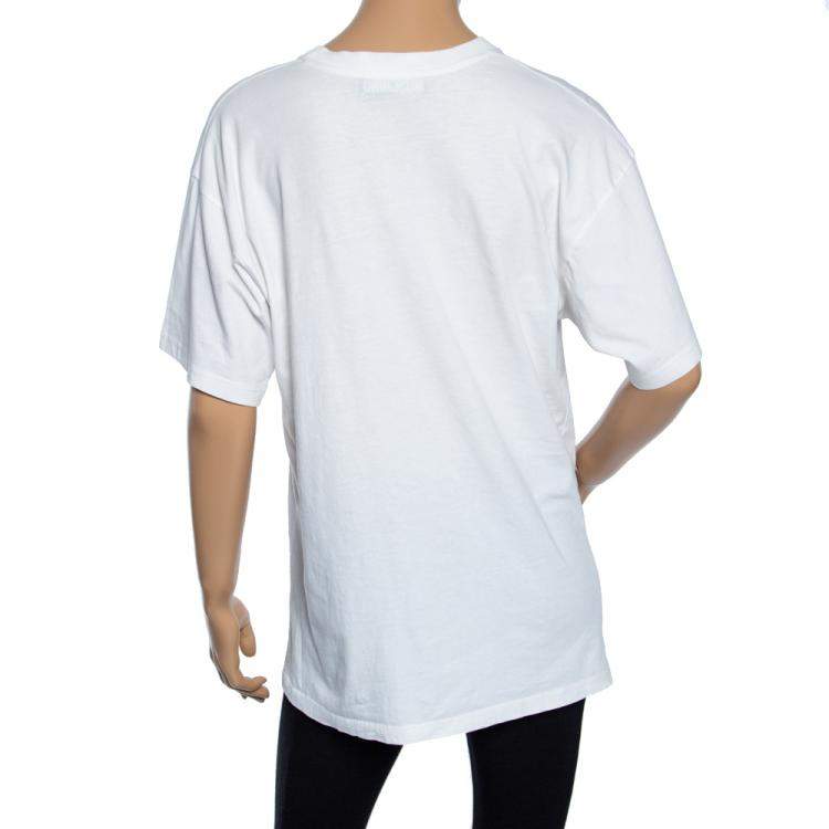 Pre Owned Moschino White Fauxchino Print Cotton Oversized T-Shirt S