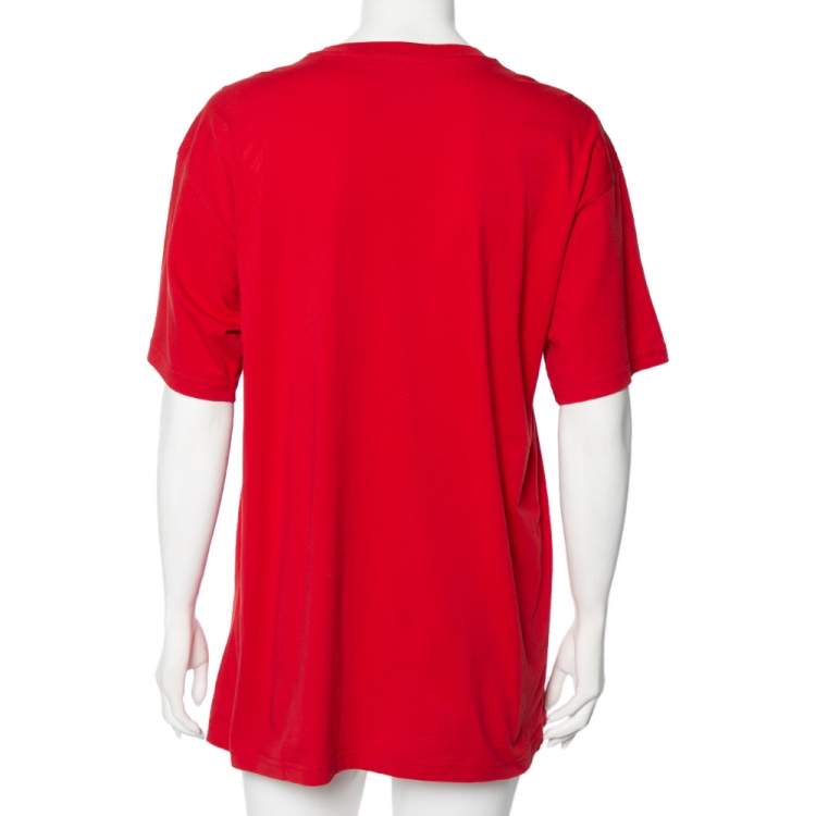Pre Owned Moschino Red Teddy Logo Printed Cotton Short Sleeve T-Shirt S