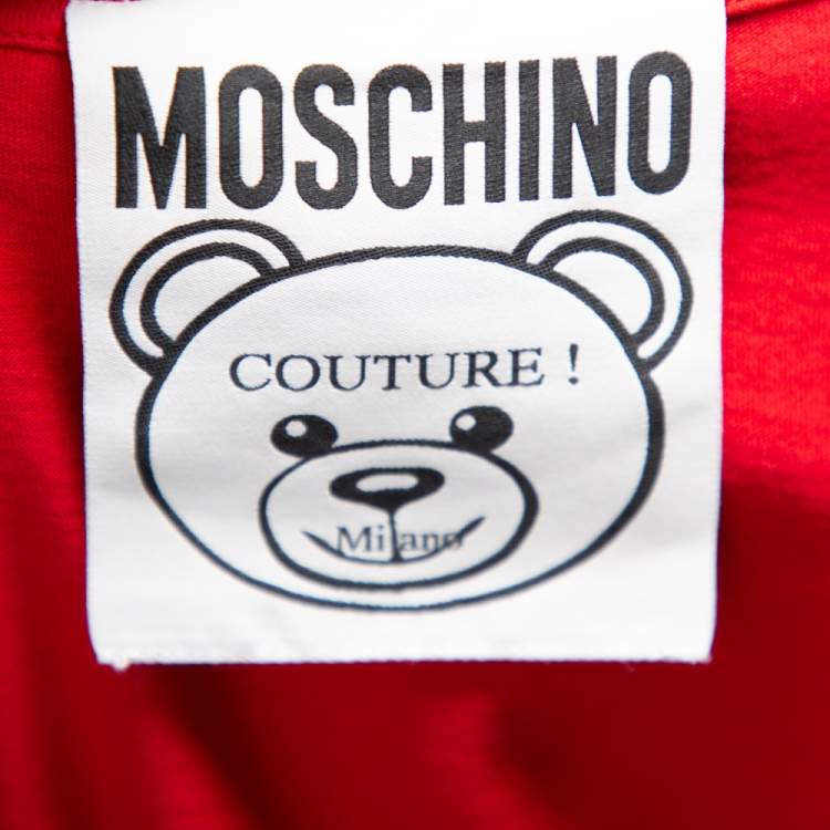 Pre Owned Moschino Red Teddy Logo Printed Cotton Short Sleeve T-Shirt S