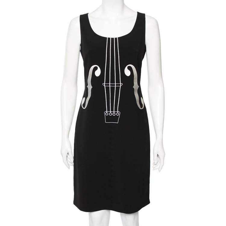 Pre Owned Boutique Moschino Black Violin Embroidered Sleeveless Sheath Dress M