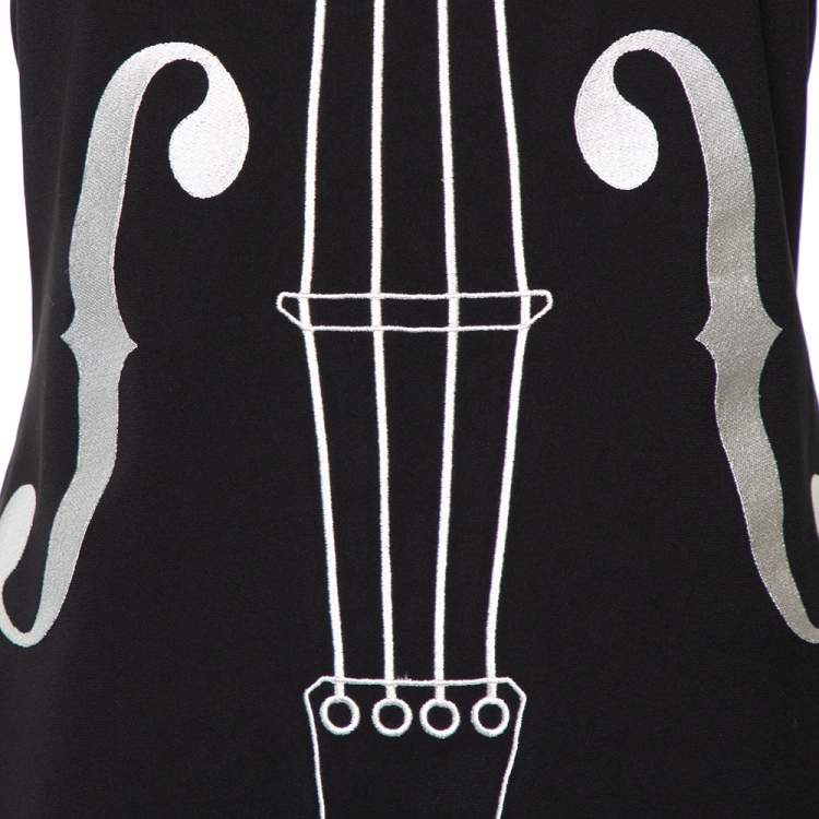 Pre Owned Boutique Moschino Black Violin Embroidered Sleeveless Sheath Dress M