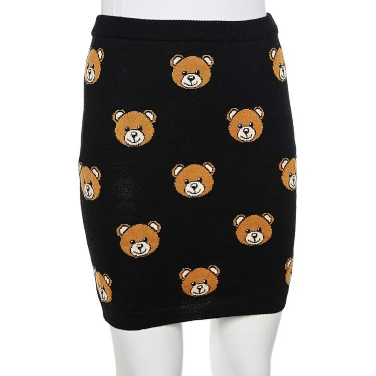 Pre Owned Moschino Couture Black Teddy Intarsia Wool Knit Mini Tube Skirt S 