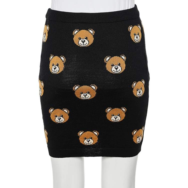 Pre Owned Moschino Couture Black Teddy Intarsia Wool Knit Mini Tube Skirt S 