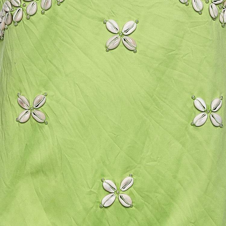 Pre Owned Moschino Cheap & Chic Green Cotton Shell Appliqué Sleeveless Dress L