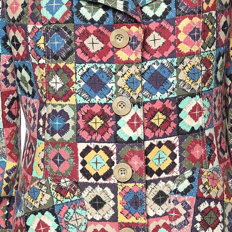 Pre Owned Moschino Jeans Multicolor Printed Wool Button Front Coat L