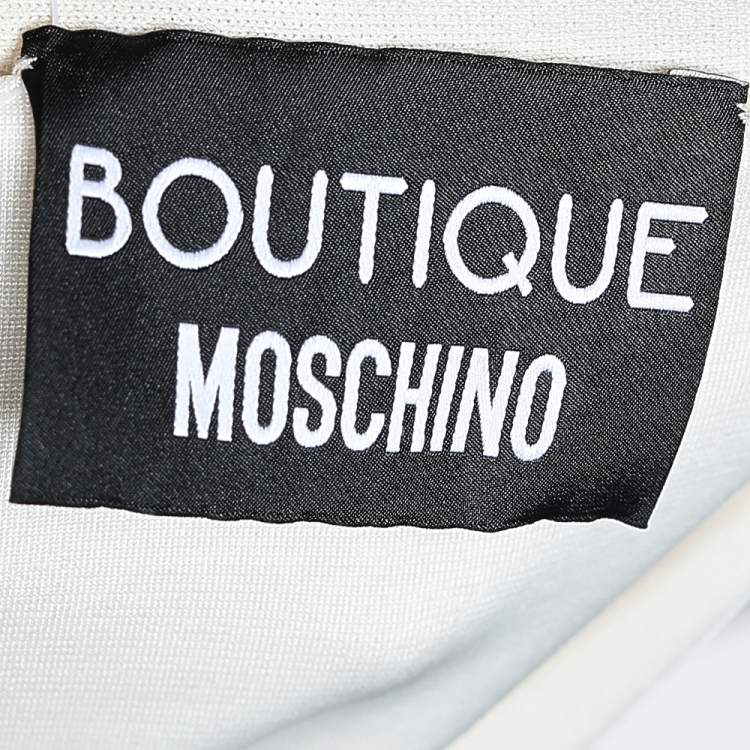 Pre Owned Boutique Moschino Cream Knit Ruffle Trim Button Front Cardigan M
