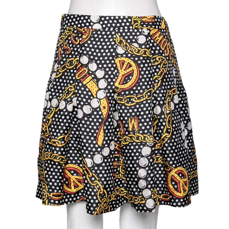 Pre Owned Moschino Couture Multicolored Pokla Dotted Chain Print Silk Pleated Skirt S