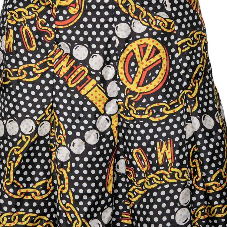 Pre Owned Moschino Couture Multicolored Pokla Dotted Chain Print Silk Pleated Skirt S