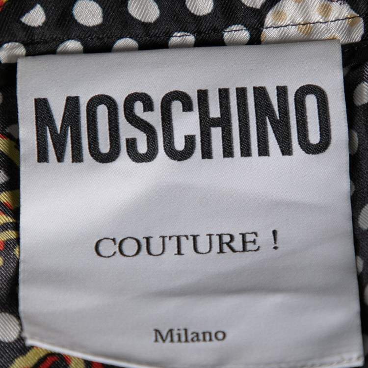 Pre Owned Moschino Couture Multicolored Pokla Dotted Chain Print Silk Pleated Skirt S
