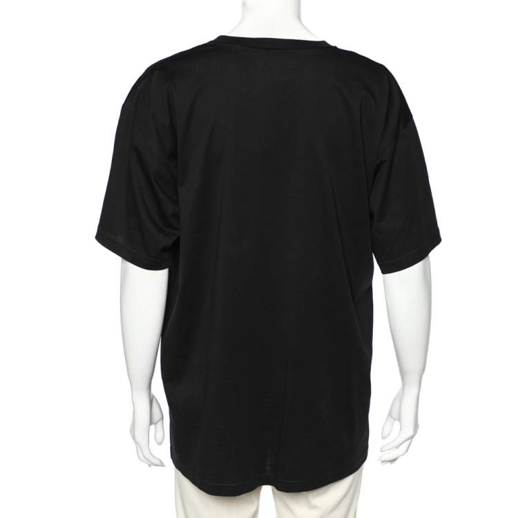Pre Owned Moschino Couture Black Metallic Logo Printed Cotton Oversized T-shirt M