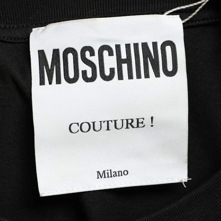 Pre Owned Moschino Couture Black Metallic Logo Printed Cotton Oversized T-shirt M